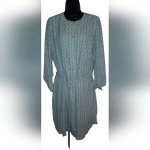 White And Black Patterned Button-Front Women's Dress